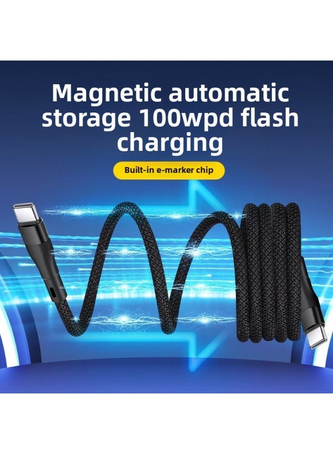 0W Car Usb Charging Cable Magnetic Flat PD Android Phone Flash 60wM Data Cable Ac For Huawei Typec-Colour:1m-Model:【blue】 Type-c/usb Interface 60w Fast Charging★Magnetic Absorption Without Tangling - Image 2